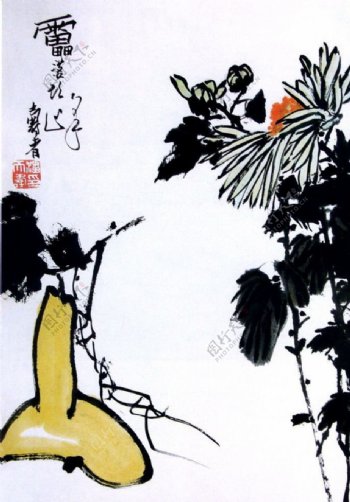 潘天寿菊花葫芦图片