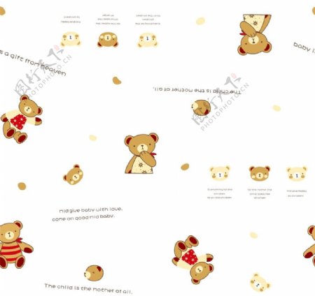 儿童卡通红棉袄小熊服饰花纹循环图片