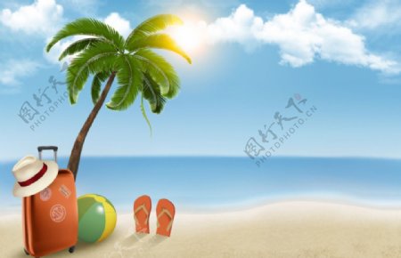 夏季度假沙滩背景矢量素材图片