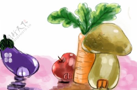 手绘蔬菜水果房屋图片