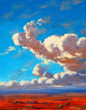 油画沙漠云彩图片