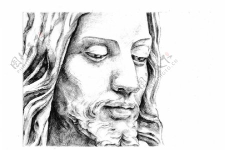 耶稣雕像素描图片