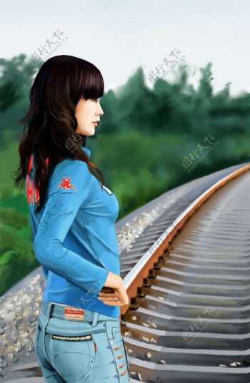 铁路美女图片