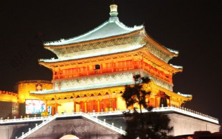 西安钟楼夜景图片