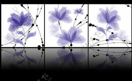 手绘花朵三联画图片