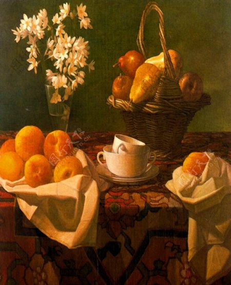 油画餐桌上的水果图片