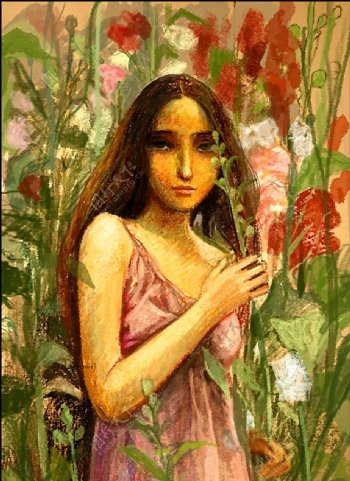 花丛中的少女图片