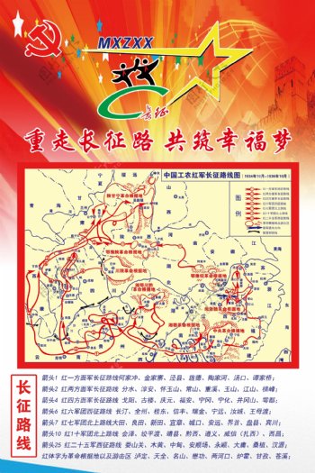 中国工农红军长征路线展板图片