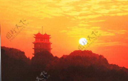 双塔夕照图片