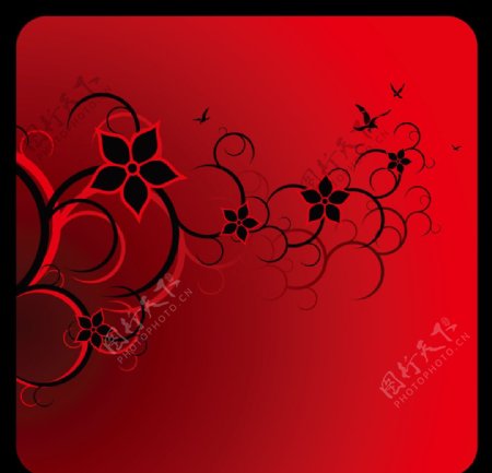 红色花花草花纹图片