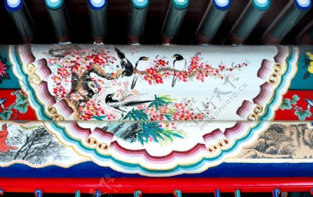 中国古建筑苏式包袱彩画喜鹊登梅图片