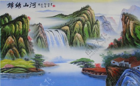 山水画锦绣山河壁画图照片图片