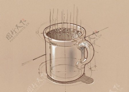 手绘办公室用品咖啡茶图片