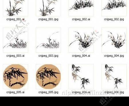 中国水墨画之植物篇AI矢量图片