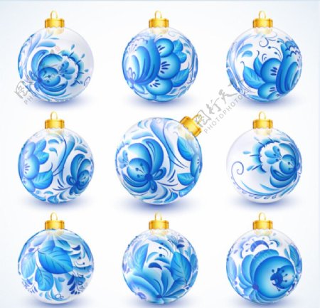 9款蓝色花纹圣诞吊球图片