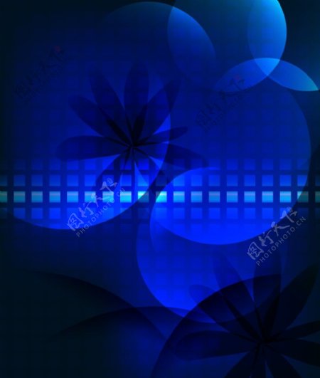 蓝色交错叠加动感圈圈格子花纹花朵图片
