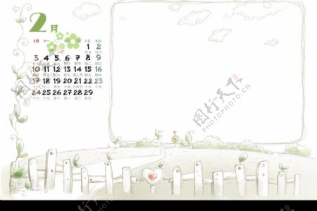 韩国08日历模板2月份图片