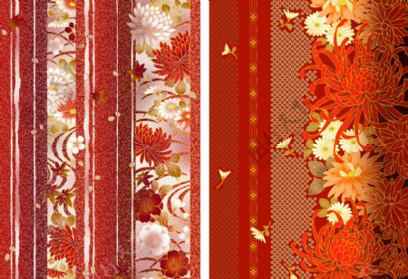 富贵金红大菊日本风底纹背景图组合图片