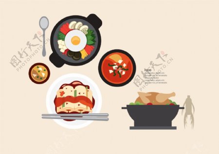 韩国美食扁平矢量素材图片
