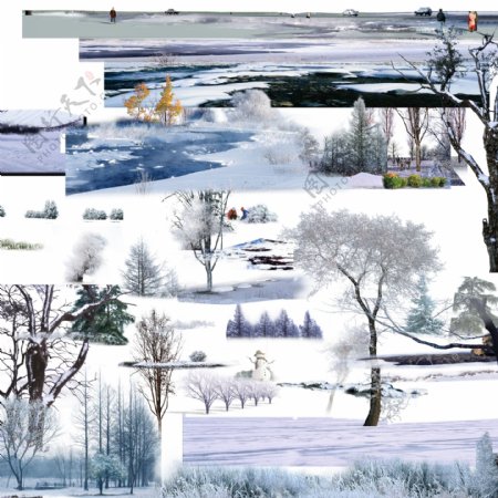 园林雪景素材图片
