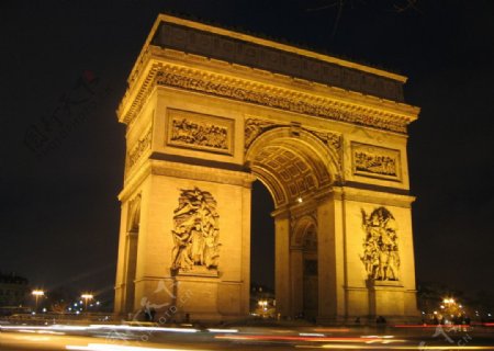 巴黎凯旋门夜景图片