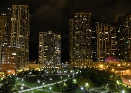 芝加哥夜色下的东方公园图片