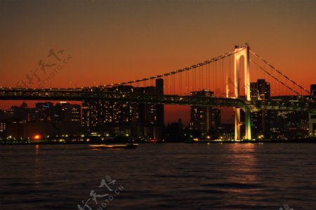 东京日落时的东京湾图片