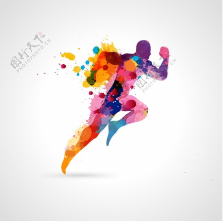 跑步的人飞溅的色彩图片