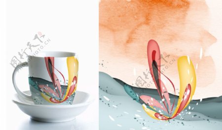 茶杯花纹设计素材图片