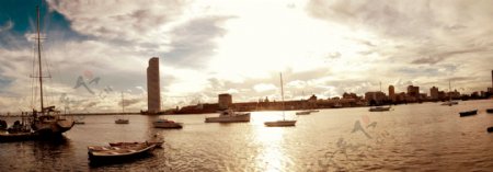 滨海城市风景游艇帆船全景360图片