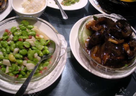 火腿蠶豆和蔥燒海參图片