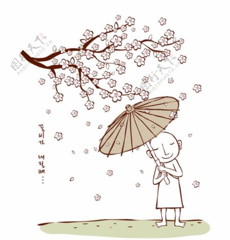 花树下撑伞的和尚图片