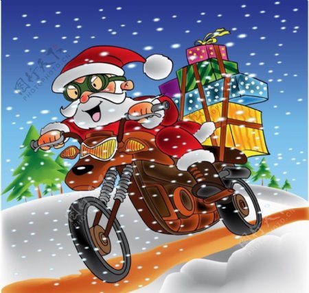 骑摩托车的圣诞老人图片