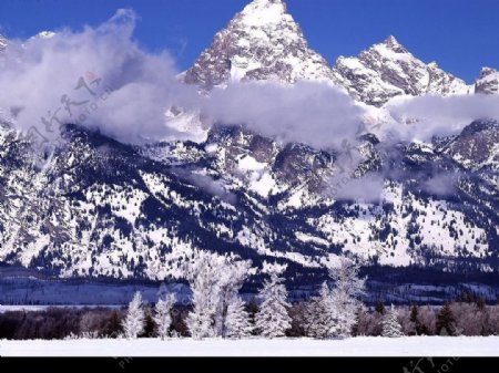 怀俄明州冬季的提顿山脉图片