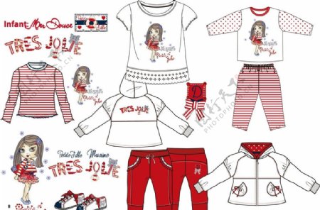 服装设计红色主题小女孩可爱套服图片