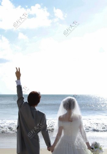 海边沙滩结婚摄影图片