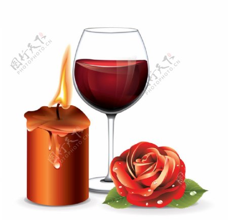 红玫瑰蜡烛葡萄酒图片