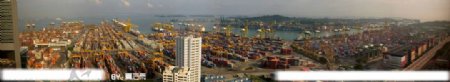 新加坡港集装箱码头全景图片