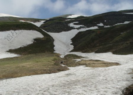 夏日长白山山顶的白雪图片