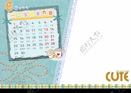09中文台历相册模板单月竖版6月图片