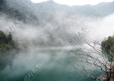 雾气氤氲的水面图片