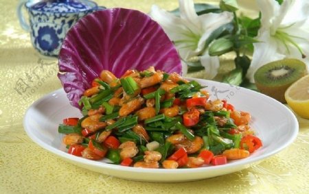 韭菜炒河虾图片