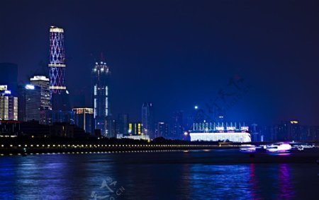 珠江夜景蓝色夜空图片