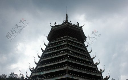 侗寨鼓楼建筑图片