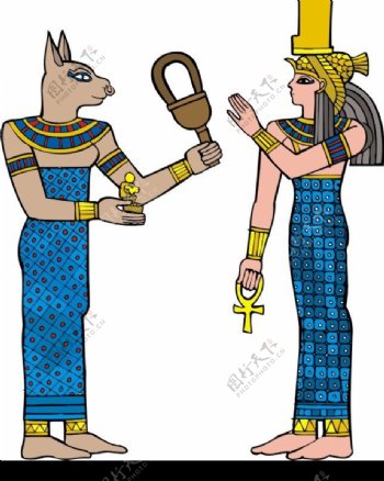 古埃及全彩壁画矢量图片