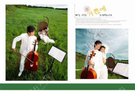 韩国婚纱绿草小提琴psd模板图片