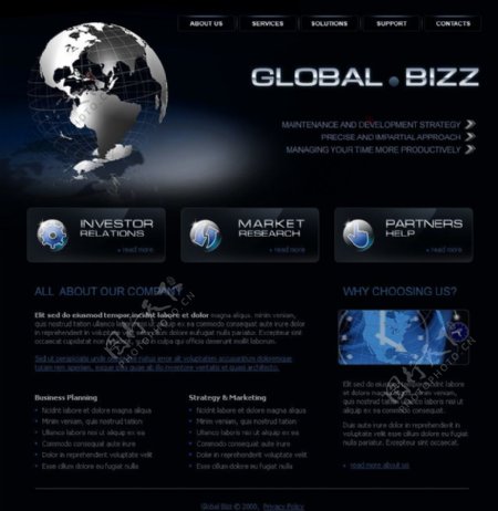 蓝黑风格科技网站模板图片