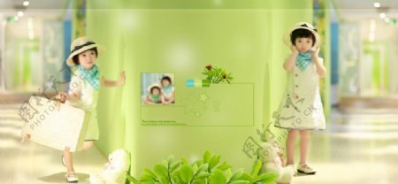 照片模板绿色底图图片