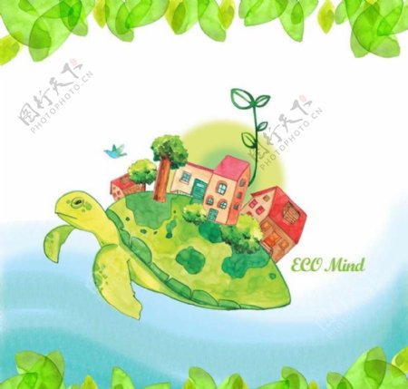 绿叶海龟环保素材图片