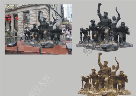 武汉关革命铜人雕像图片